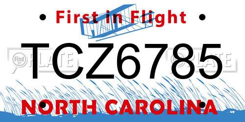 TCZ6785 North Carolina License Plate