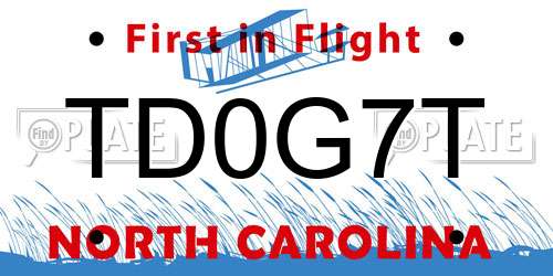 TD0G7T North Carolina License Plate