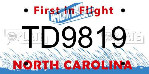 TD9819 North Carolina License Plate