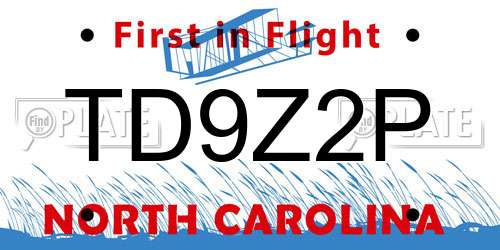 TD9Z2P North Carolina License Plate