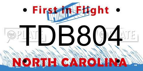 TDB804 North Carolina License Plate
