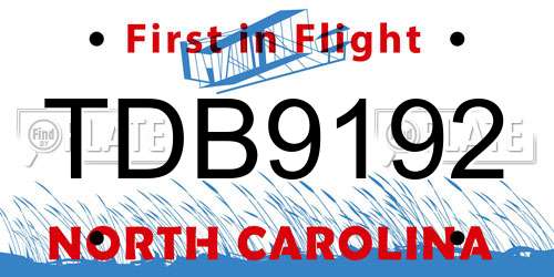 TDB9192 North Carolina License Plate