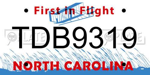 TDB9319 North Carolina License Plate
