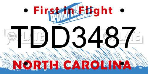 TDD3487 North Carolina License Plate
