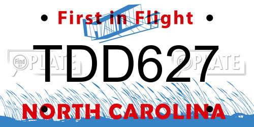 TDD627 North Carolina License Plate
