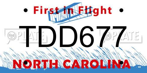 TDD677 North Carolina License Plate