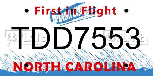 TDD7553 North Carolina License Plate