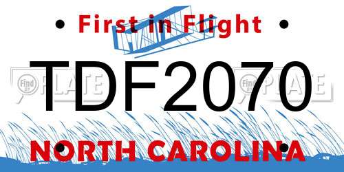 TDF2070 North Carolina License Plate
