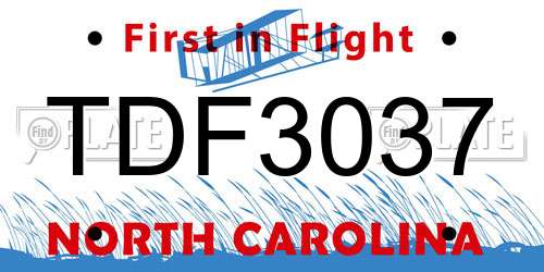 TDF3037 North Carolina License Plate