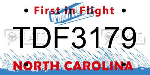 TDF3179 North Carolina License Plate