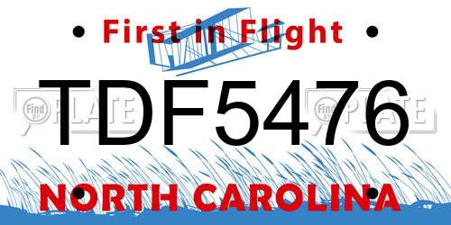 TDF5476 North Carolina License Plate