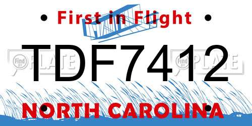TDF7412 North Carolina License Plate