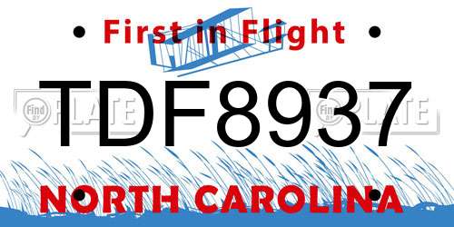 TDF8937 North Carolina License Plate