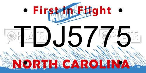 TDJ5775 North Carolina License Plate