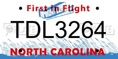 TDL3264 North Carolina License Plate