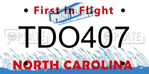 TDO407 North Carolina License Plate