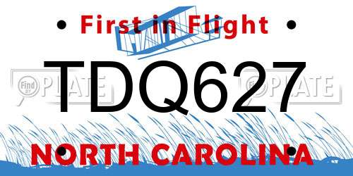 TDQ627 North Carolina License Plate