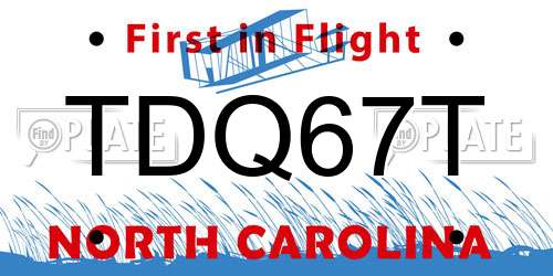 TDQ67T North Carolina License Plate