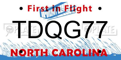 TDQG77 North Carolina License Plate
