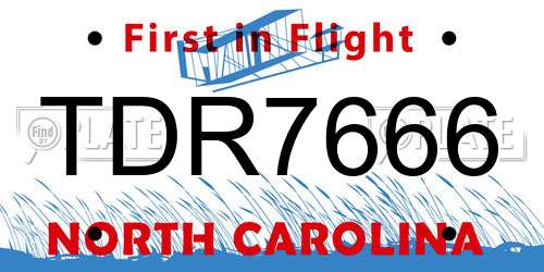 TDR7666 North Carolina License Plate