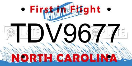 TDV9677 North Carolina License Plate