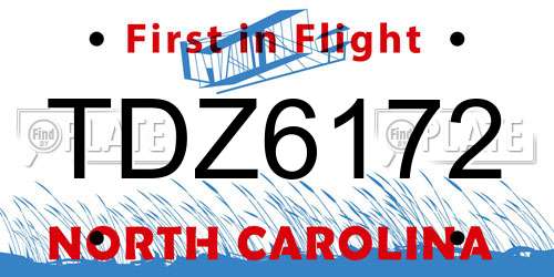 TDZ6172 North Carolina License Plate