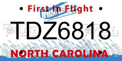 TDZ6818 North Carolina License Plate