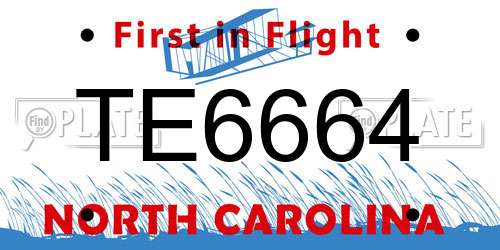 TE6664 North Carolina License Plate