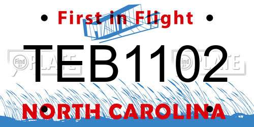TEB1102 North Carolina License Plate