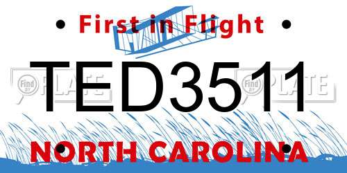 TED3511 North Carolina License Plate