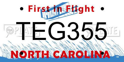 TEG355 North Carolina License Plate