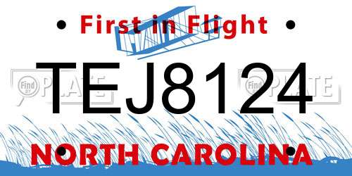 TEJ8124 North Carolina License Plate