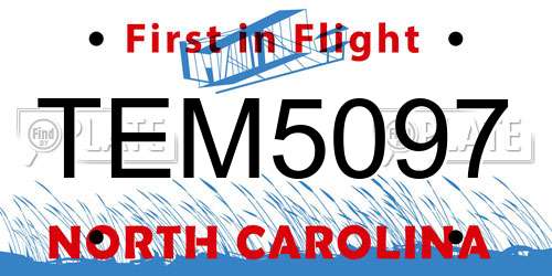 TEM5097 North Carolina License Plate