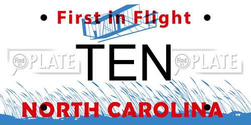 TEN North Carolina License Plate