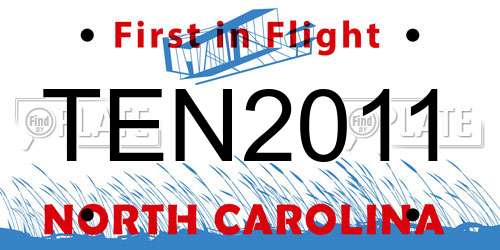 TEN2011 North Carolina License Plate