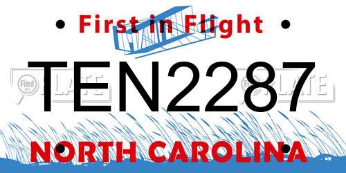 TEN2287 North Carolina License Plate