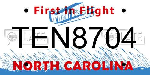 TEN8704 North Carolina License Plate