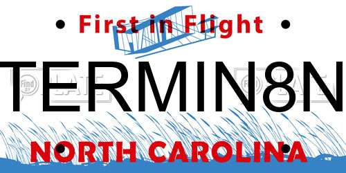 TERMIN8N North Carolina License Plate