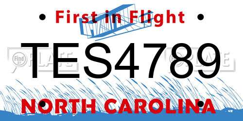 TES4789 North Carolina License Plate