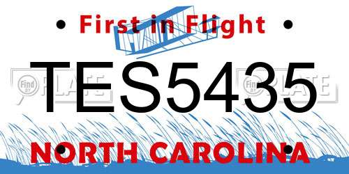 TES5435 North Carolina License Plate