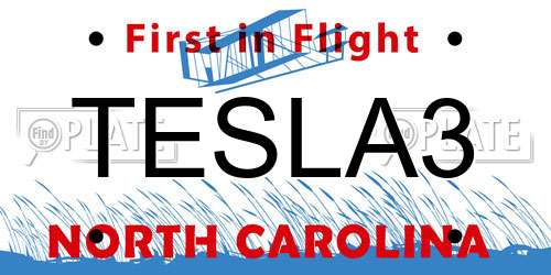 TESLA3 North Carolina License Plate