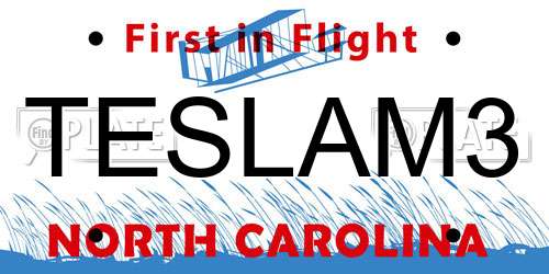 TESLAM3 North Carolina License Plate