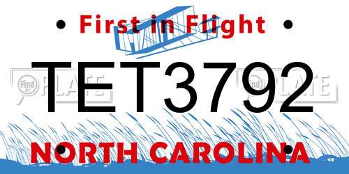 TET3792 North Carolina License Plate