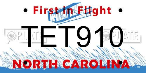 TET910 North Carolina License Plate