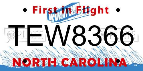TEW8366 North Carolina License Plate