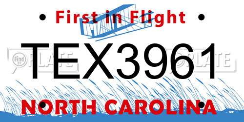 TEX3961 North Carolina License Plate