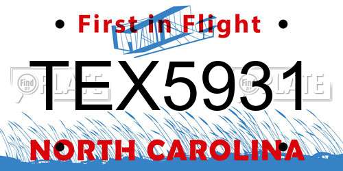 TEX5931 North Carolina License Plate