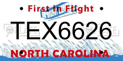 TEX6626 North Carolina License Plate