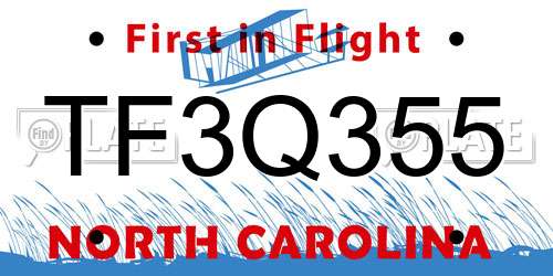 TF3Q355 North Carolina License Plate