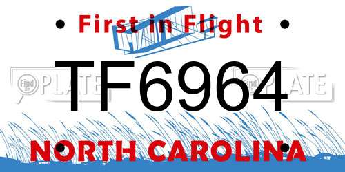 TF6964 North Carolina License Plate